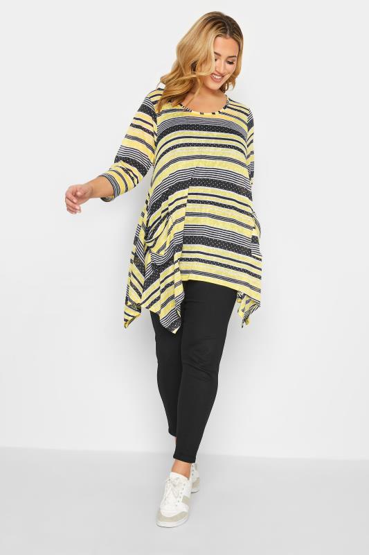 Plus Size Yellow Stripe Print Knitted Pocket Top | Yours Clothing 2