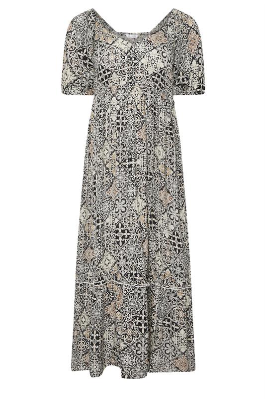 PixieGirl Petite Women's Black Tile Print Puff Sleeve Maxi Dress | PixieGirl 5
