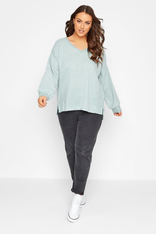 Plus Size Mint Green V-Neck Soft Touch Fleece Sweatshirt | Yours Clothing 2