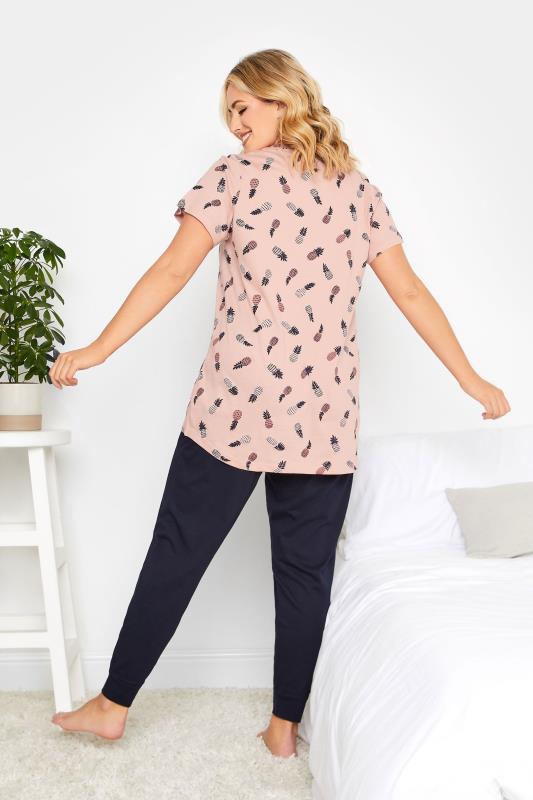 YOURS Plus Size Pink Pineapple Print Cuffed Pyjama Set | Yours Clothing 2