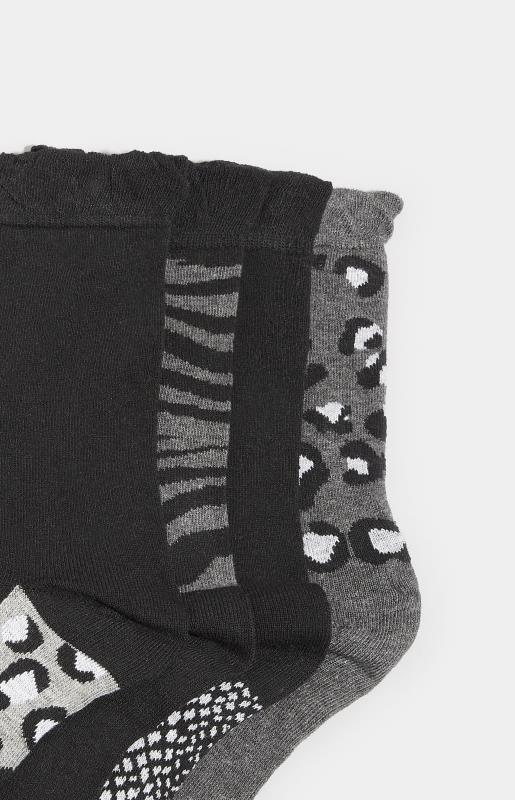 4 PACK Black & Grey Animal Print Ankle Socks | Yours Clothing  3