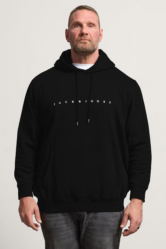 Jack & Jones Big & Tall Black Slogan Hoodie | BadRhino 1