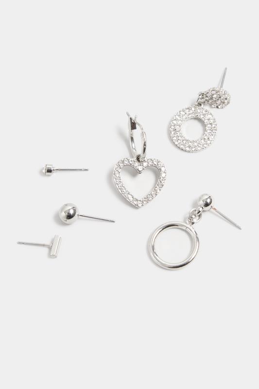 6 PACK Silver Diamante Hoop & Stud Earrings | Yours Clothing 4