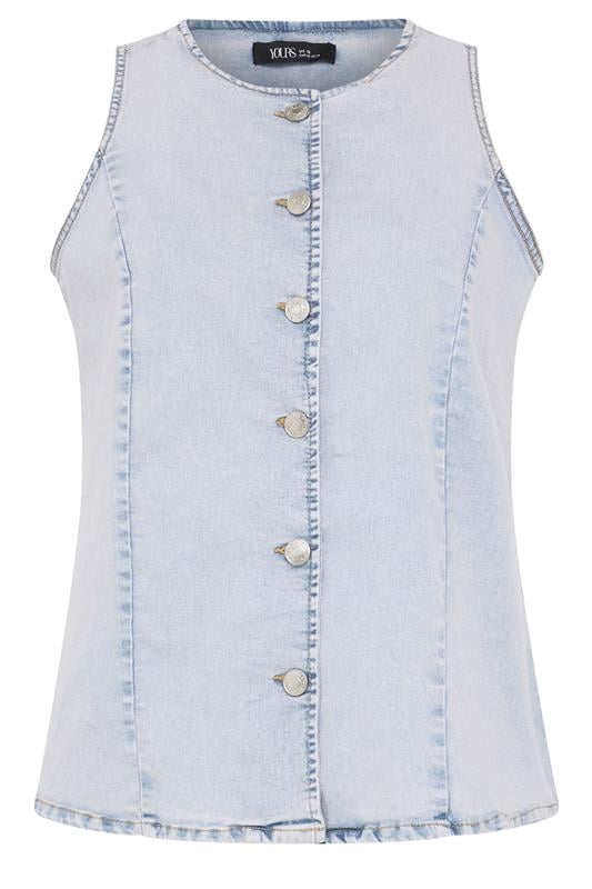 YOURS Plus Size Bleach Blue Denim Longline Waistcoat | Yours Clothing 5
