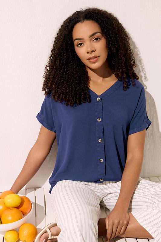  M&Co Bluse in Marineblau mit Knopfleiste