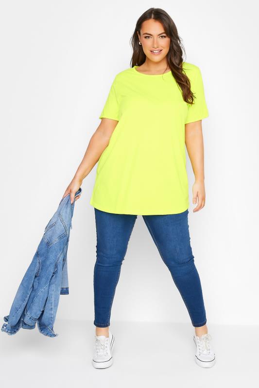 Plus Size Bright Yellow Raw Edge Basic T-Shirt | Yours Clothing  2