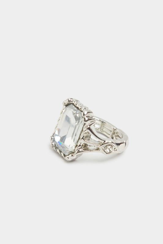  Grande Taille Silver Tone Gem Stone Ring