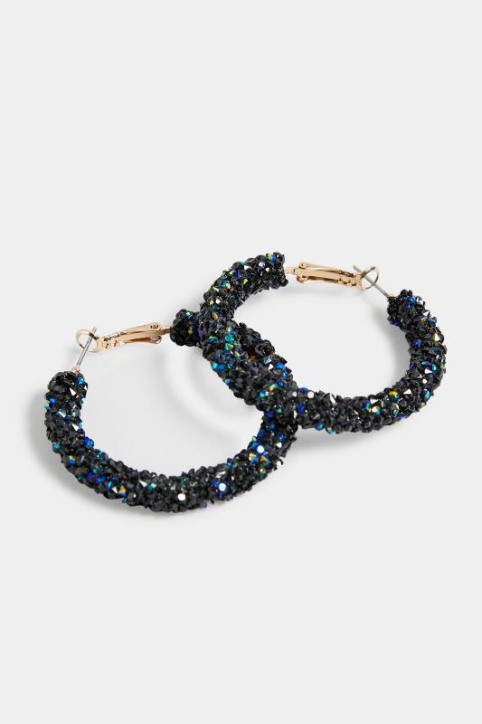 Black & Blue Crystal Hoop Earrings | Yours Clothing 3