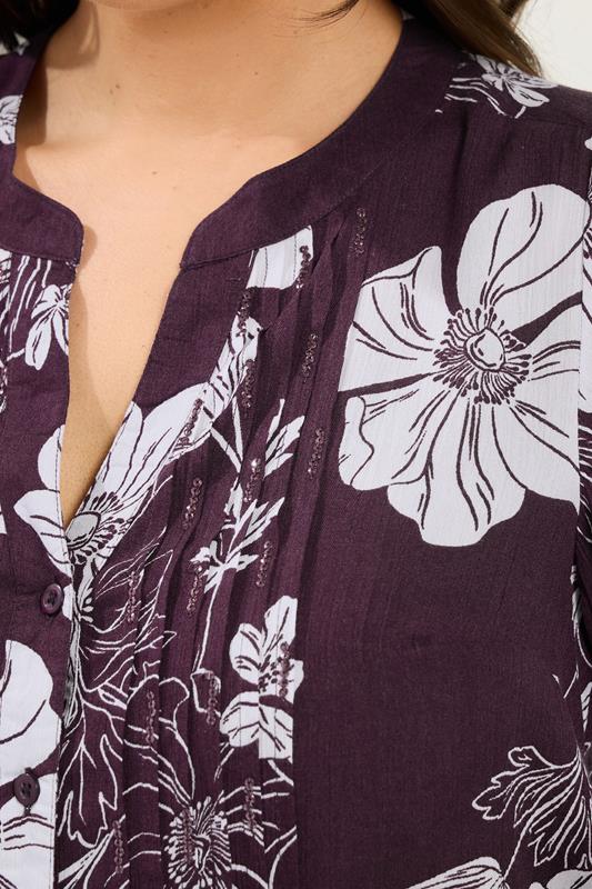 YOURS Plus Size Purple Floral Pintuck Top | Yours Clothing 4
