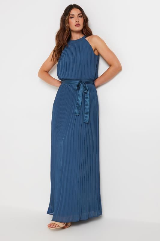 LTS Tall Women's Navy Blue Halterneck Pleated Maxi Dress | Long Tall Sally 2