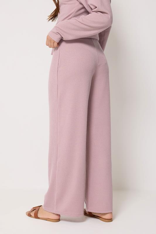 PixieGirl Petite Women's Light Pink Ribbed Wide Leg Trousers | PixieGirl 2