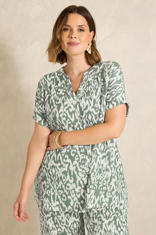  EVANS Curve Khaki Green Aztec Print Shirt
