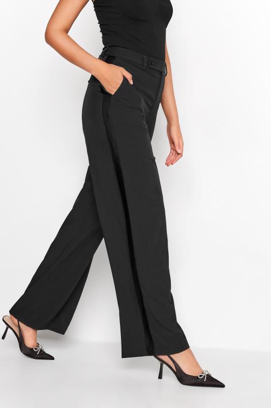 LTS Tall Black Tuxedo Style Wide Leg Trousers | Long Tall Sally  1