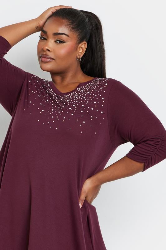 YOURS Plus Size Purple Diamante Stud Swing Top | Yours Clothing  1