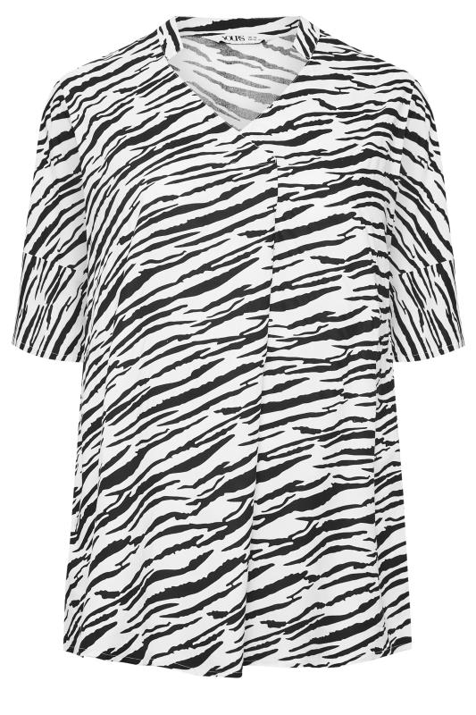 YOURS Curve Plus Size White Zebra Print Pleat Front Top | Yours Clothing  6