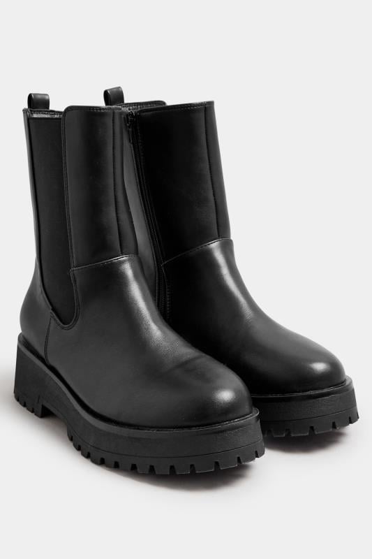 Black Faux Leather Chunky Wedge Chelsea Boots In Wide E Fit | Yours Clothing  2