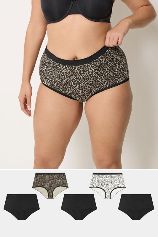 YOURSET 5 PACK Plus Size Natural Brown Animal Heart High Waisted Full Briefs | Yours Clothing 1