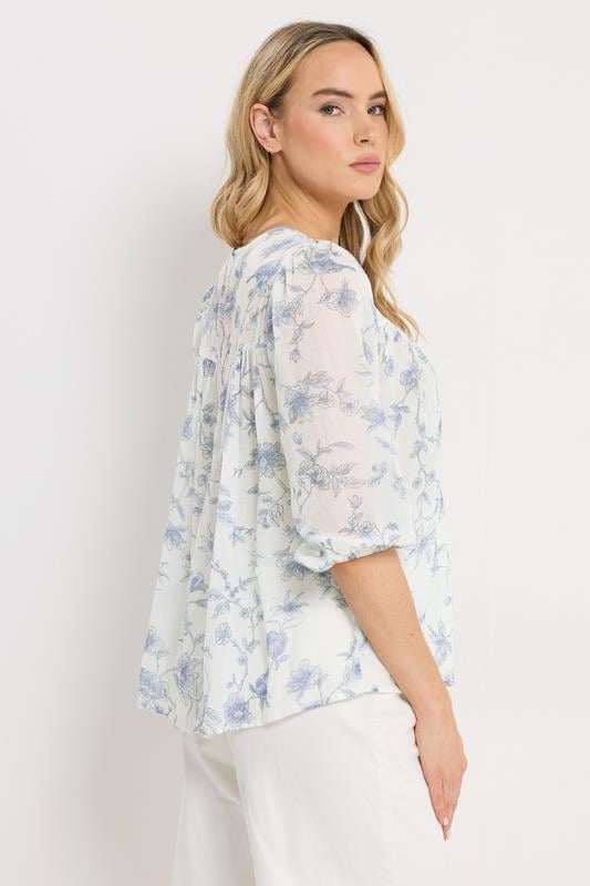LTS Tall Women's Blue & White Floral Tassel Tie Cotton Blouse | Long Tall Sally 2