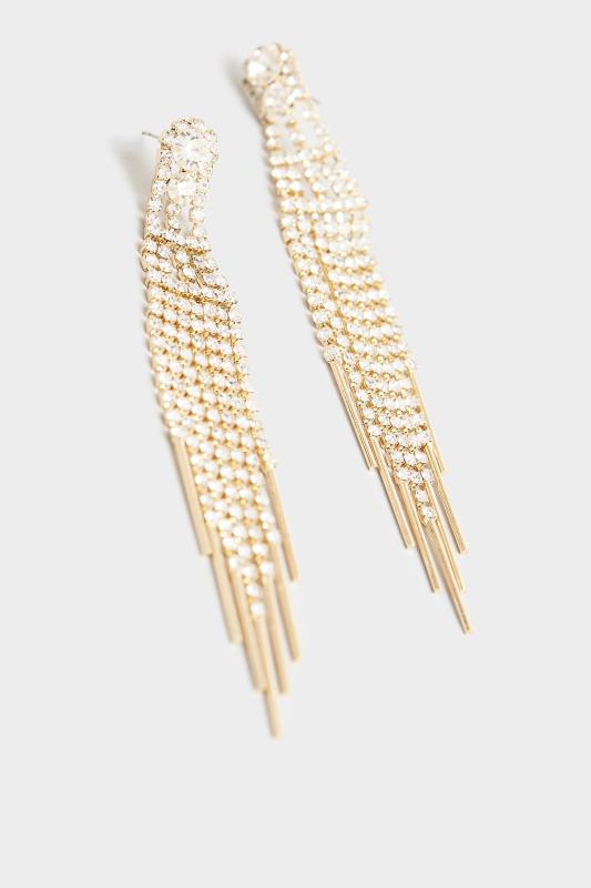 Gold Diamante Tassel Long Earrings 2
