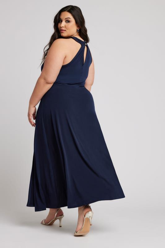 YOURS LONDON Plus Size Navy Blue Twist Halter Neck Maxi Dress | Yours Clothing 3