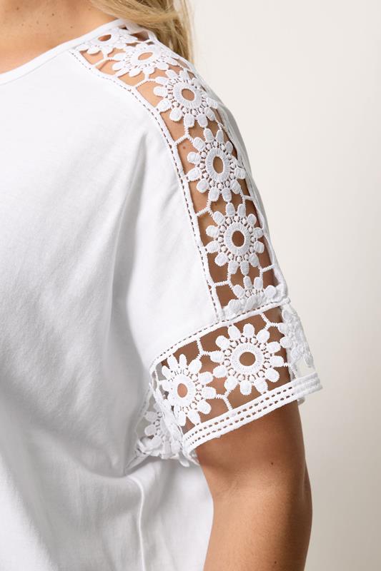 YOURS Curve White Crochet Sleeve Boxy T-Shirt | Yours Clothing 2