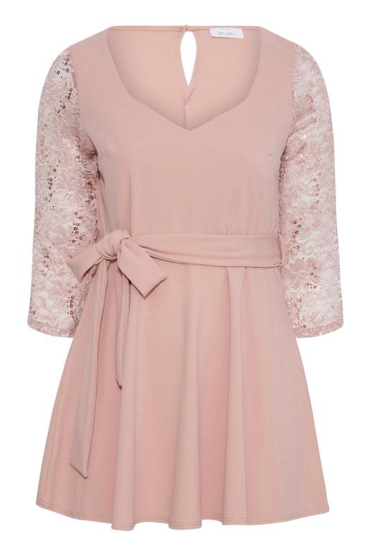 YOURS LONDON Curve Pink Lace Sequin Sleeve Peplum Top_X.jpg