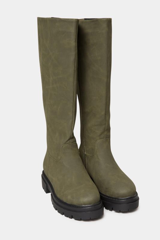 LIMITED COLLECTION Khaki Green Chunky Calf Boots In Extra Wide EEE Fit | Yours Clothing 2
