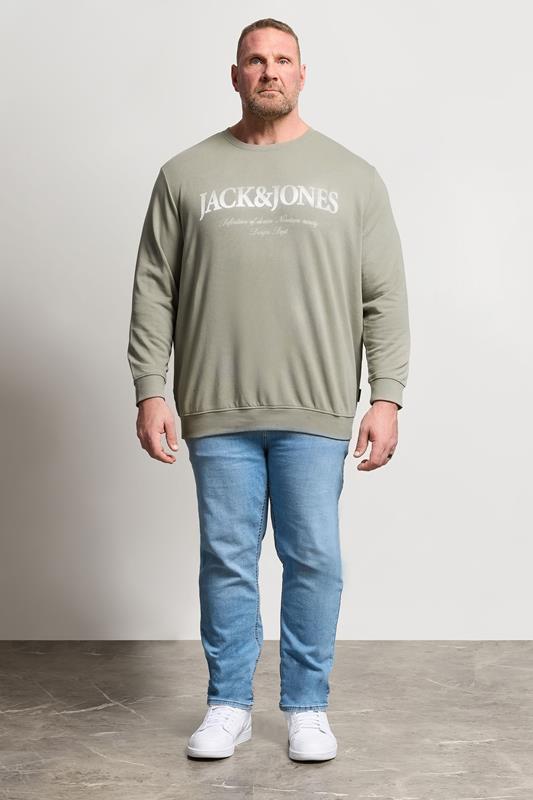JACK & JONES Big & Tall Vetiver Brown Printed Crew Neck Sweatshirt | BadRhino 1