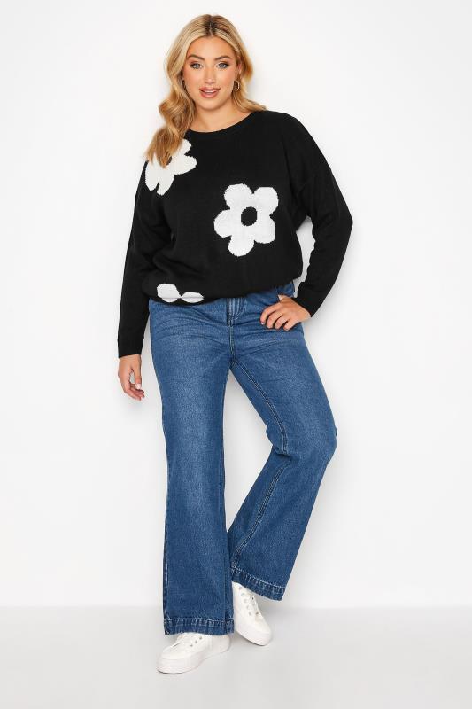 Plus Size Black Flower Jacquard Knitted Jumper | Yours Clothing 3