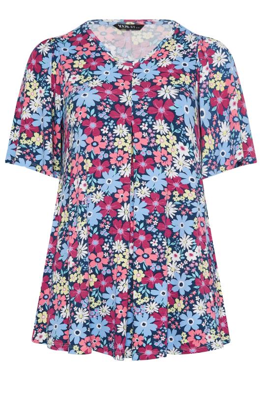 YOURS Curve Plus Size Pink Floral Pleat Front Top | Yours Clothing  6