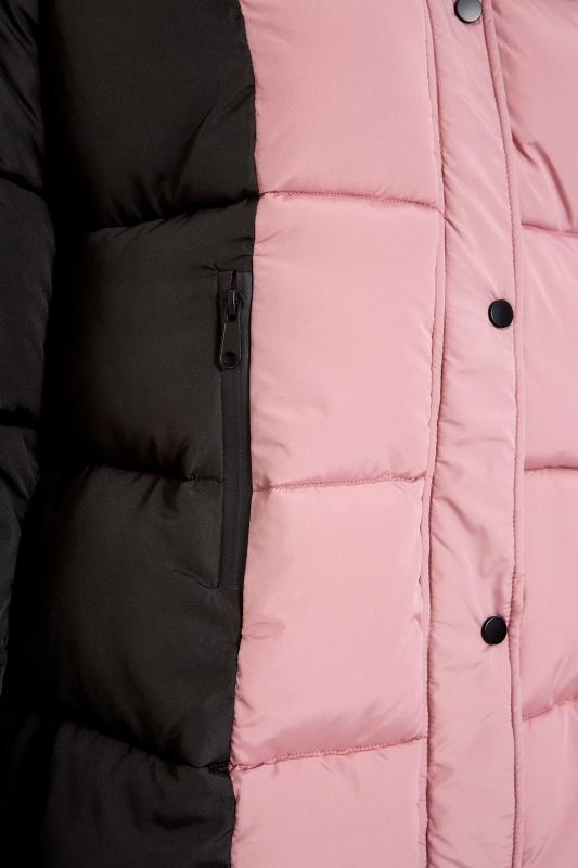 Plus Size Pink & Back Colour Block Padded Puffer Coat | Yours Clothing 5