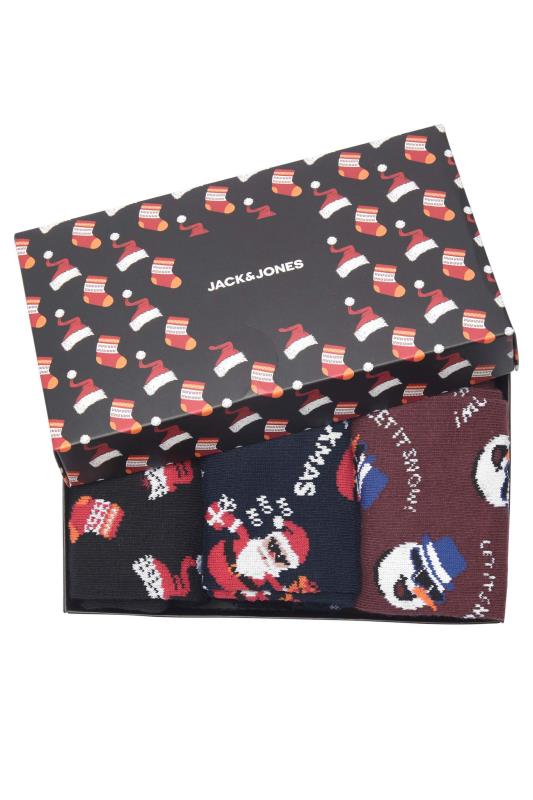 JACK & JONES 3 PACK Black & Blue Christmas Socks Gift Set | BadRhino 2