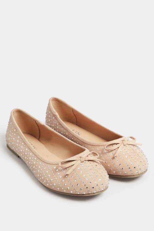 Nude Sparkly Ballerina Pumps In Extra Wide EEE Fit  2