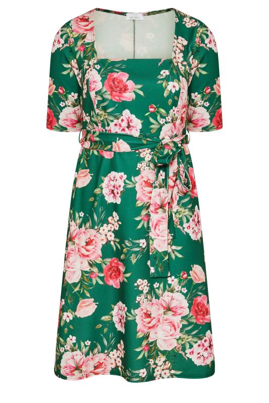 YOURS LONDON Plus Size Green Floral Square Neck Dress | Yours Clothing 7
