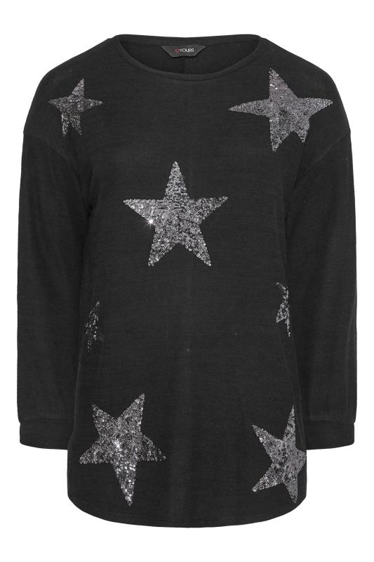 Plus Size Black Sequin Star Soft Touch Jumper | Yours Clothing 6