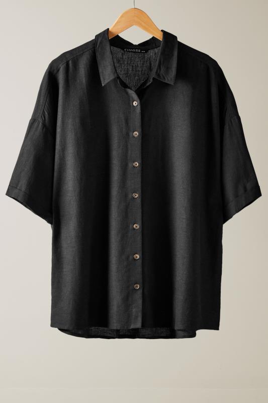 EVANS Plus Size Black Linen Shirt  | Yours Clothing 5
