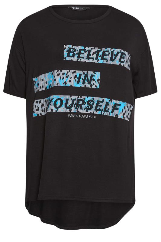 YOURS ACTIVE Plus Size Black 'Believe In Yourself' Slogan Top | Yours Clothing 7