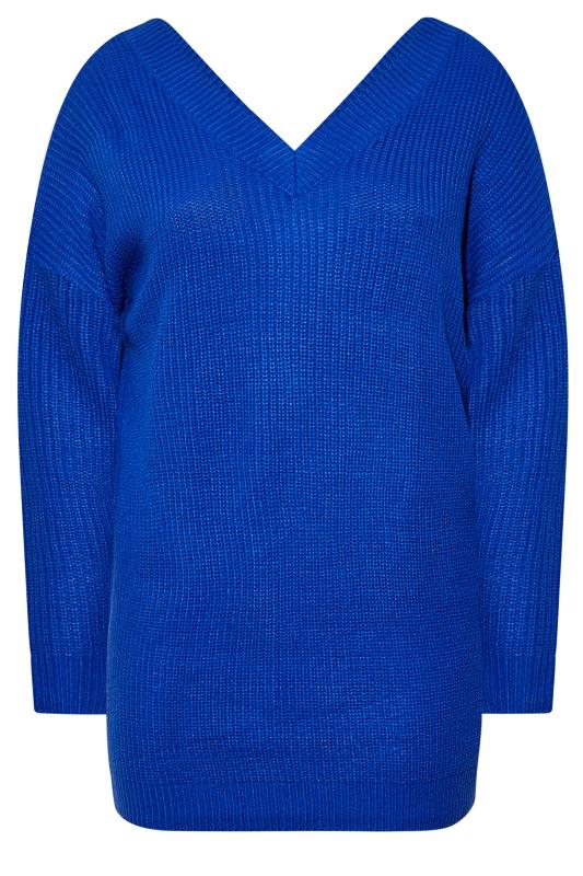Plus Size Cobalt Blue V-Neck Knitted Jumper | Yours Clothing 6