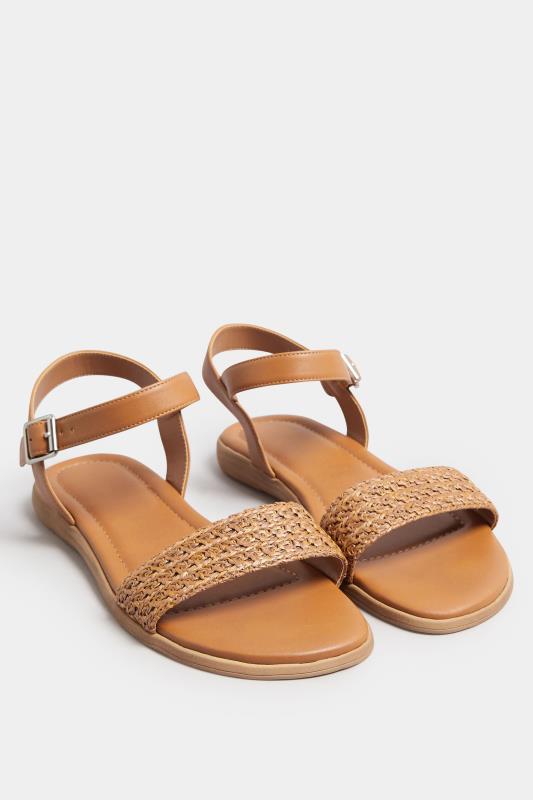 Tan Brown Raffia Sandals In Extra Wide EEE Fit | Yours Clothing 2