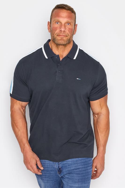 BadRhino Big & Tall Navy Blue Tipped Polo Shirt 1