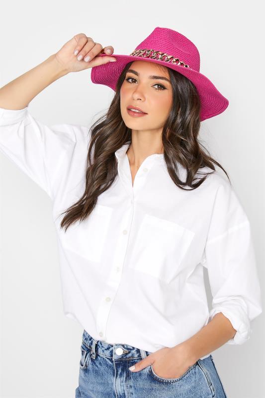 Hot Pink Straw Chain Fedora Hat | Yours Clothing 2