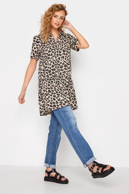 LTS Tall Women's Beige Brown Leopard Print Tiered Tunic Top | Long Tall Sally 2