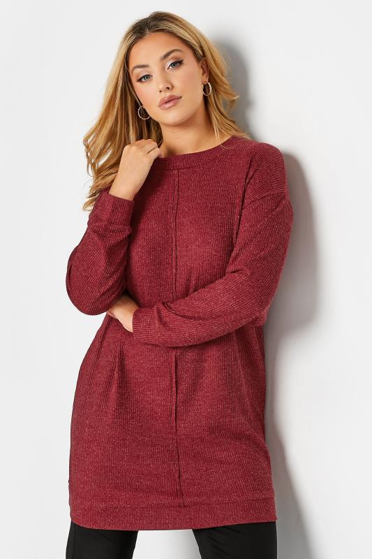 Curve Plus Size Red Seam Longline Jumper | Yours Clothing 1