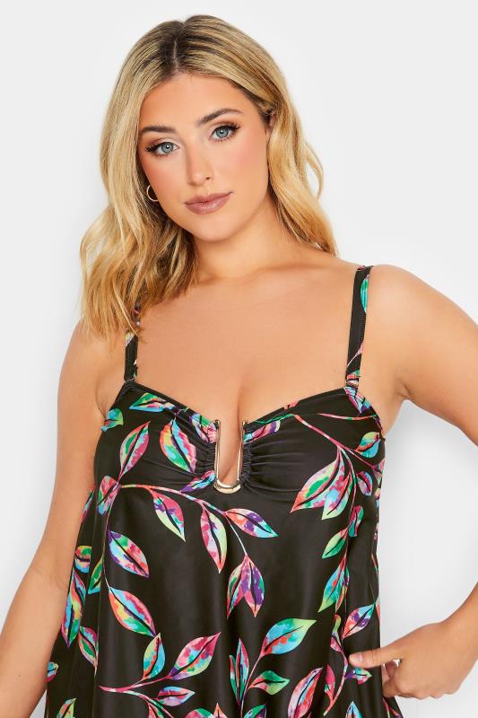 YOURS Curve Plus Size Black Tropical Print Tankini Top | Yours Clothing  6