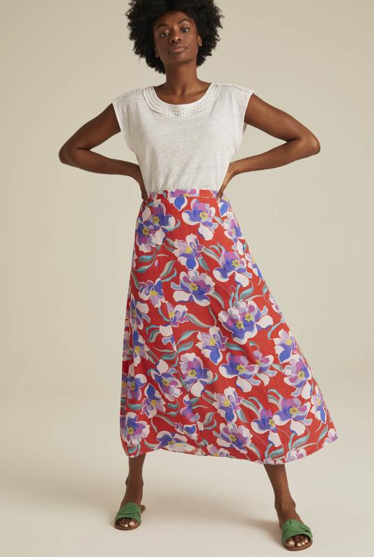 Orange Floral Print Crepe Floaty Skirt | Long Tall Sally