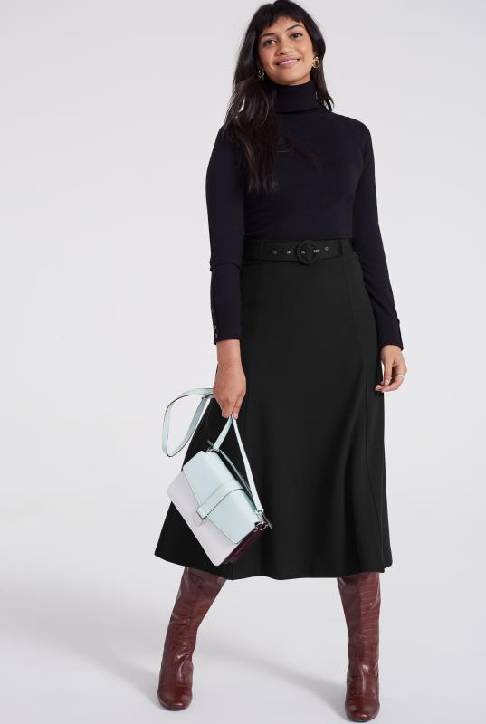 Black Ponte Buckle Midi Skirt | Long Tall Sally