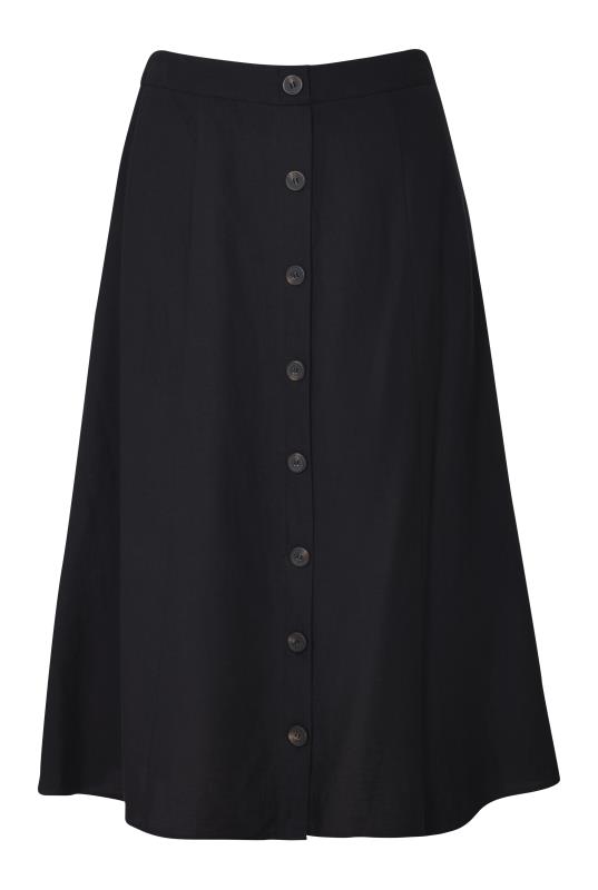 Black Button Front Linen Blend Skirt | Long Tall Sally