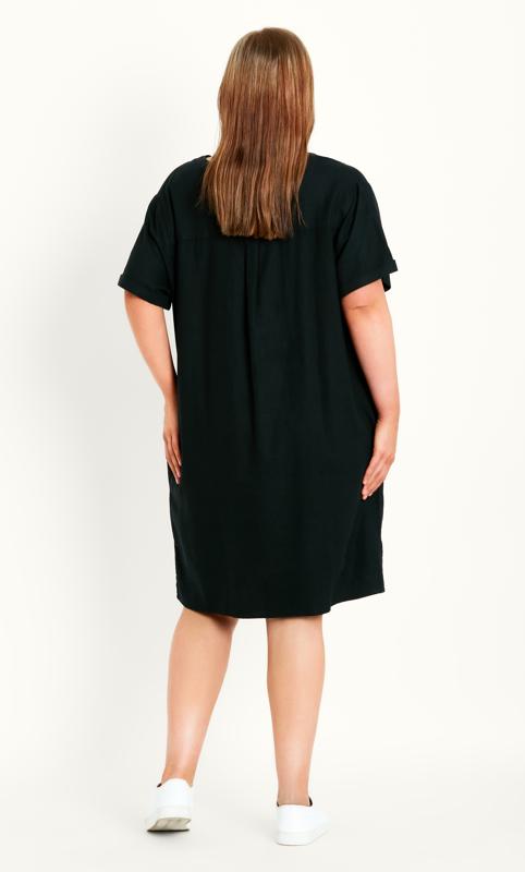 Black Linen Blend Short Sleeve Dress 2