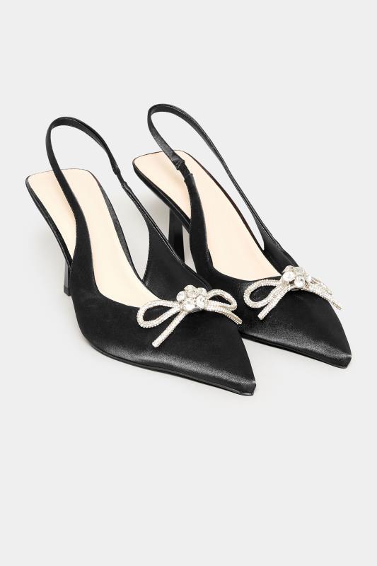 LTS Black Diamante Slingback Court Shoes In Standard D Fit | Long Tall Sally 2