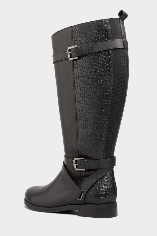 Black Leather Buckle Calf Knee High Riding Boots In Extra Wide EEE Fit 4